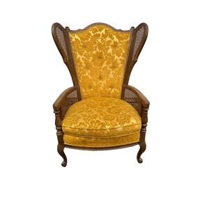 VTG Ayers chair cane accents golden yellow wingback high back
